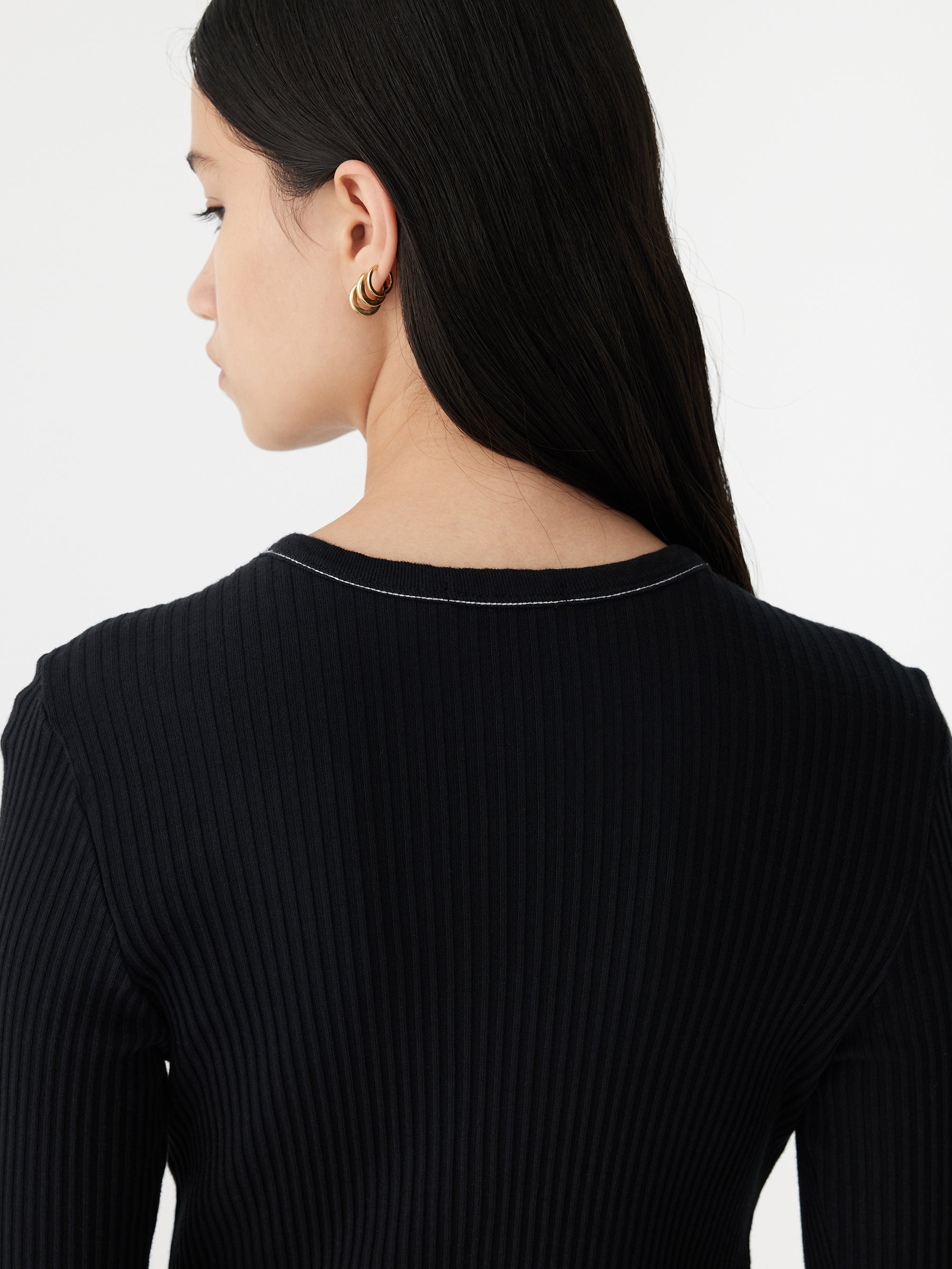 Bassike | Contrast Cuff Rib Long Sleeve T.Shirt - Black