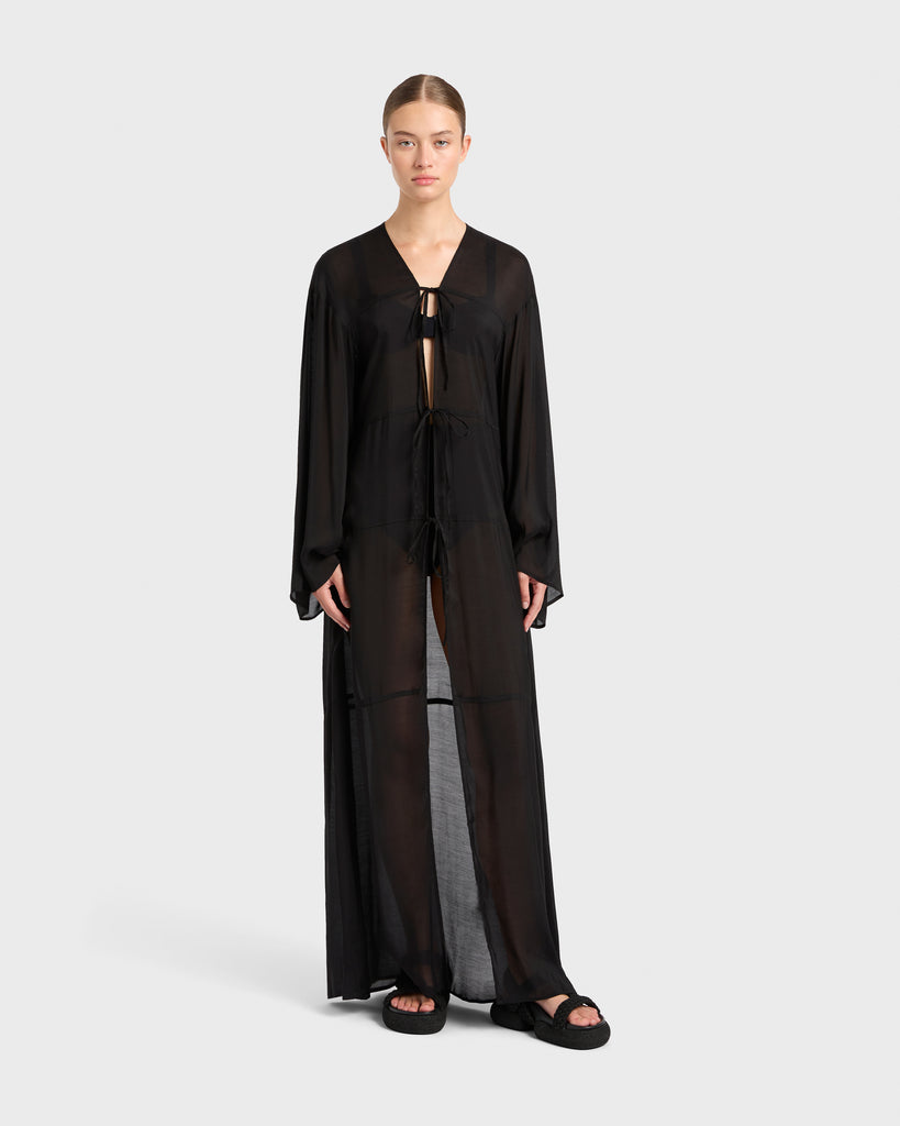 Bondi Born | Mali Tie-Front Maxi Coverup - Black