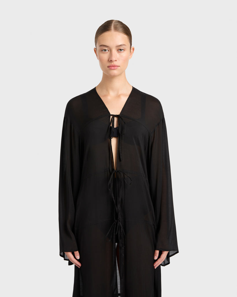 Bondi Born | Mali Tie-Front Maxi Coverup - Black