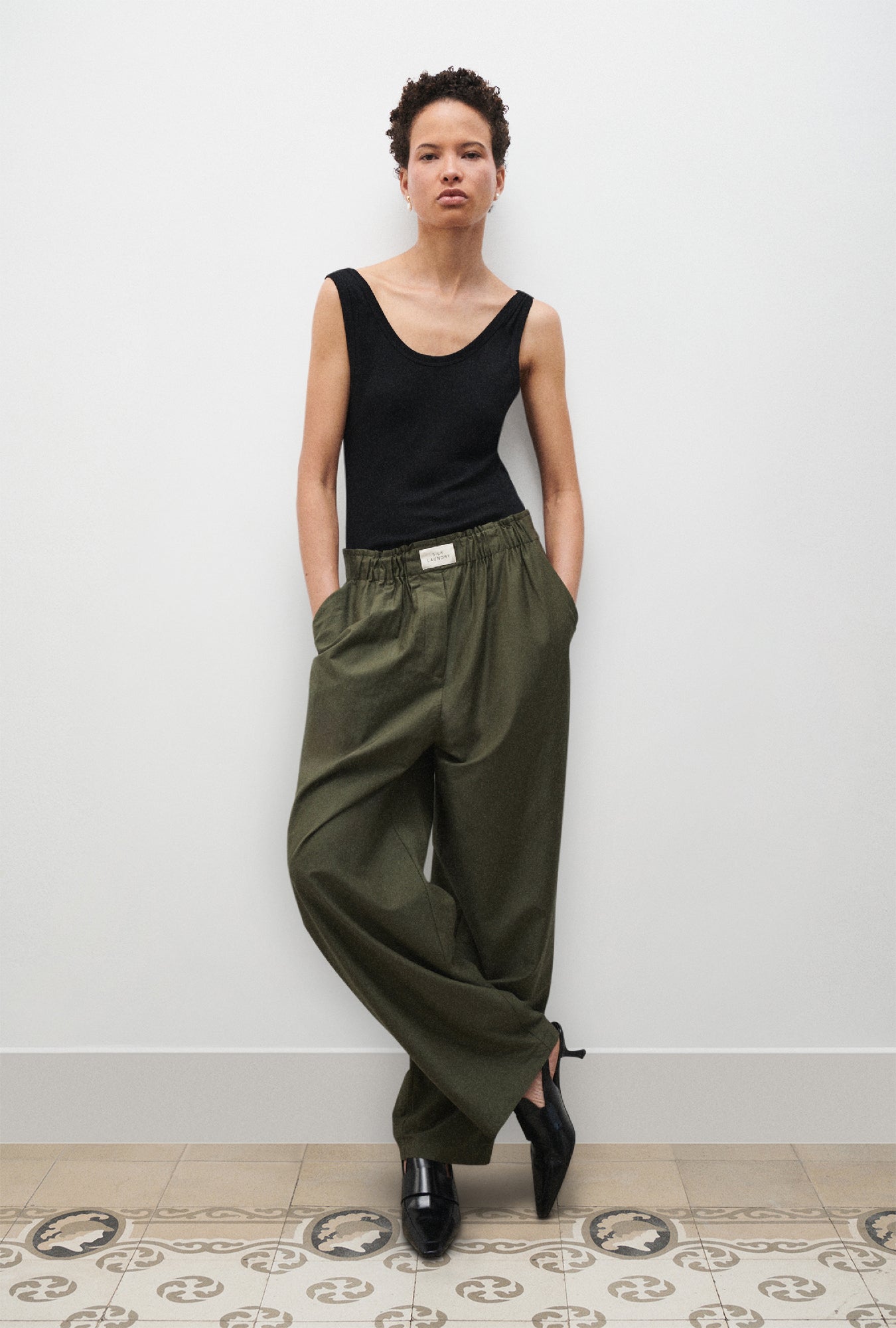 Silk Laundry | Cotton Silk Paper Bag Pants - Pine