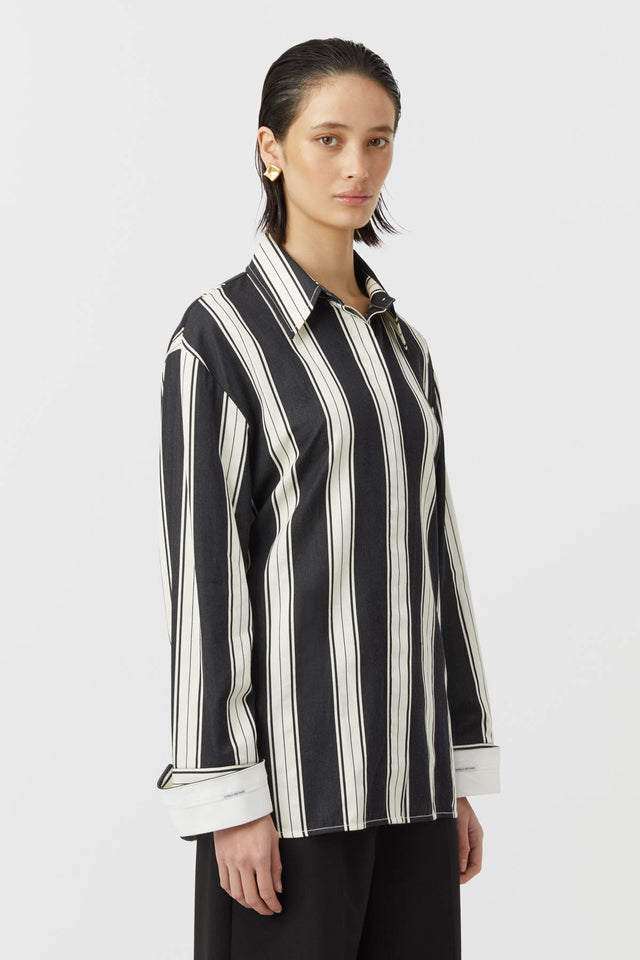 Camilla and Marc | Kiah Fitted Shirt - Black & Cream Stipe