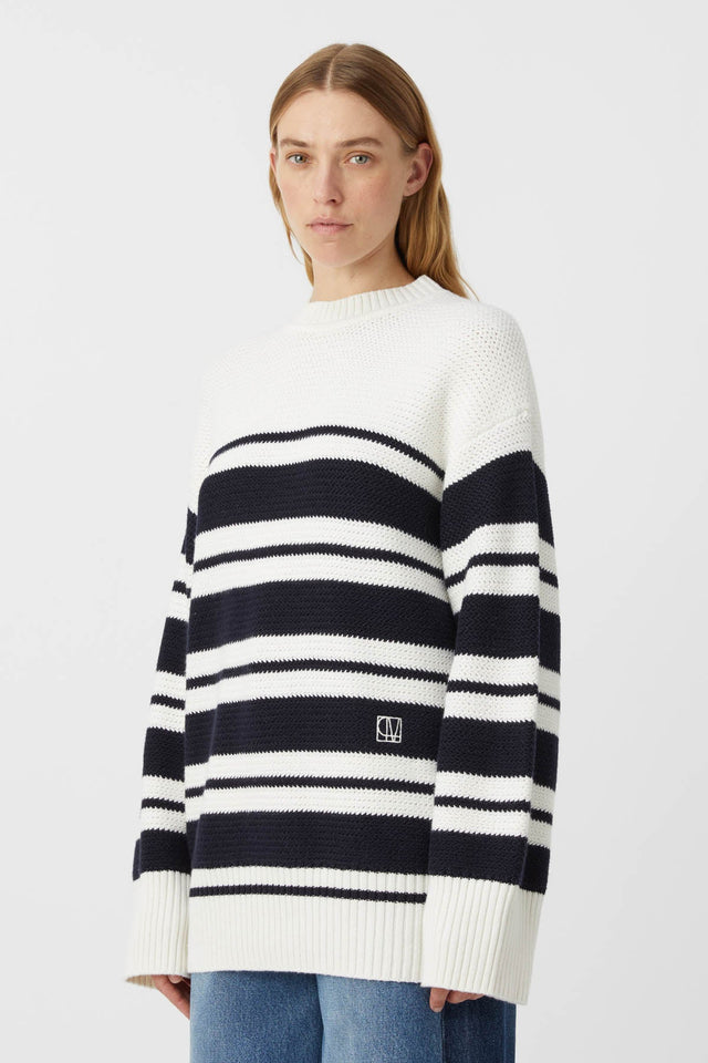 Camilla and Marc | Atticus Sweater - White & Navy Stripe