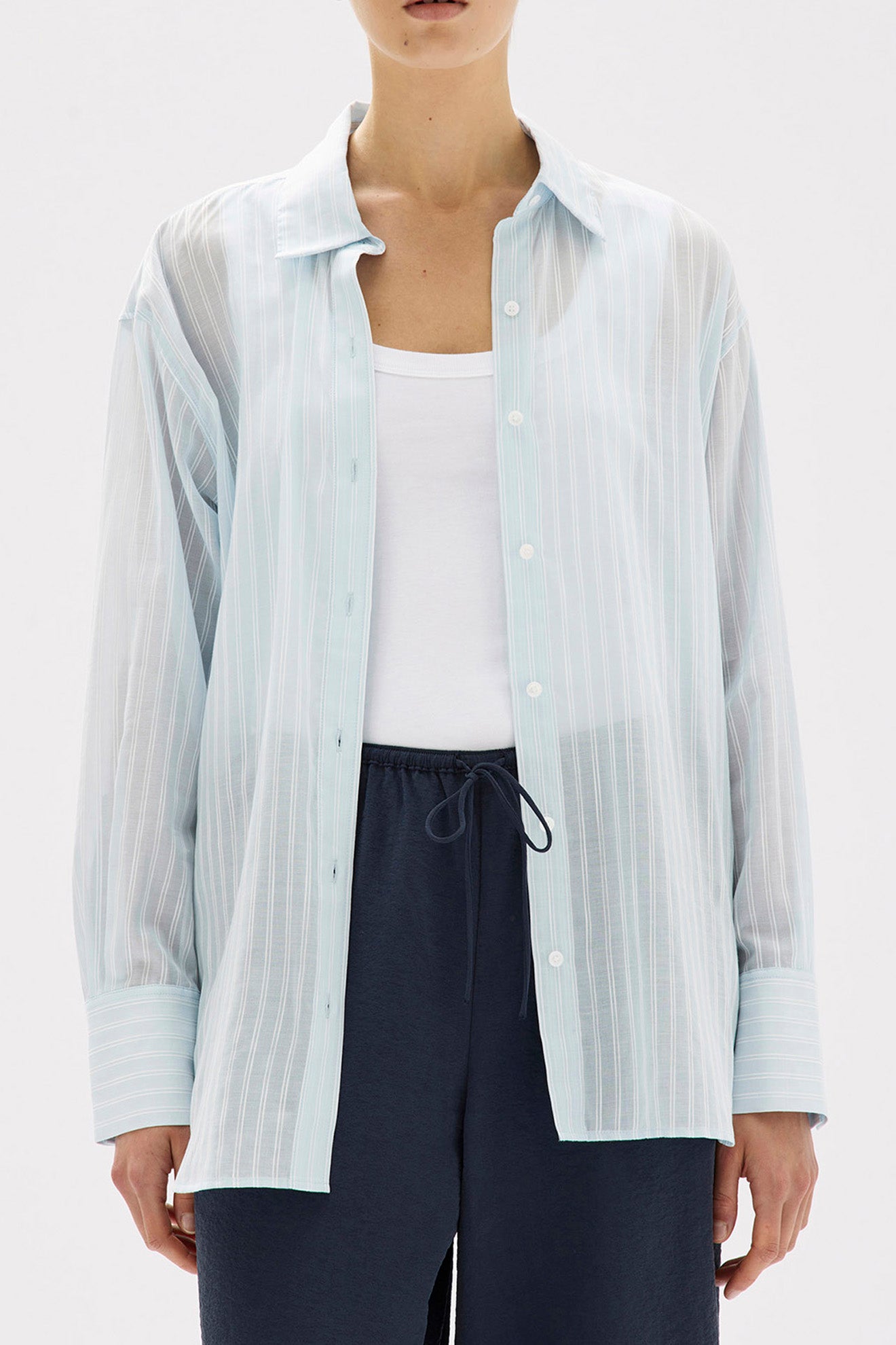 Assembly Label | Cammy Stripe Long Sleeve Shirt - Blue Haze/White