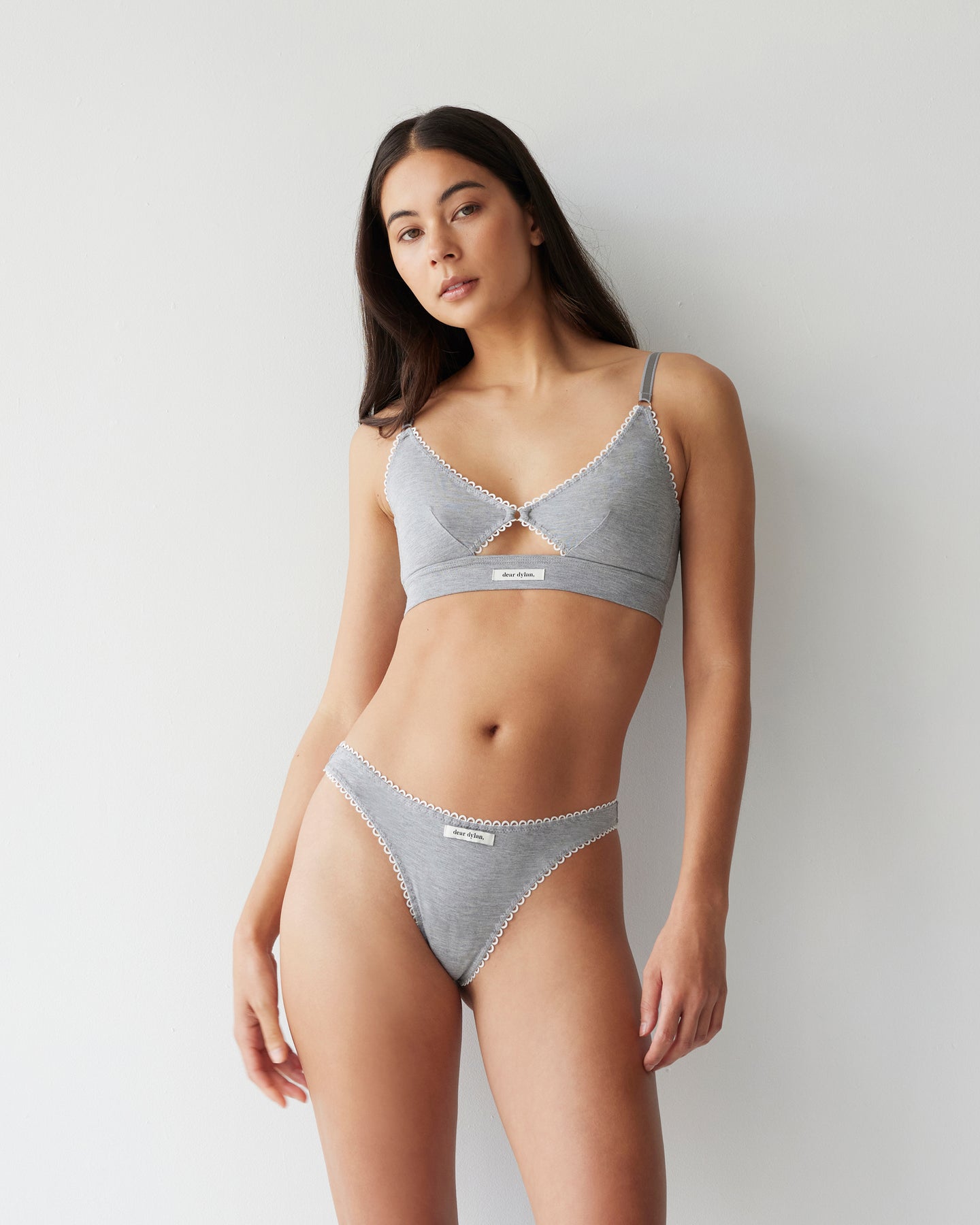 Dear Dylan | Eyelet Trim Thong - Grey Marle