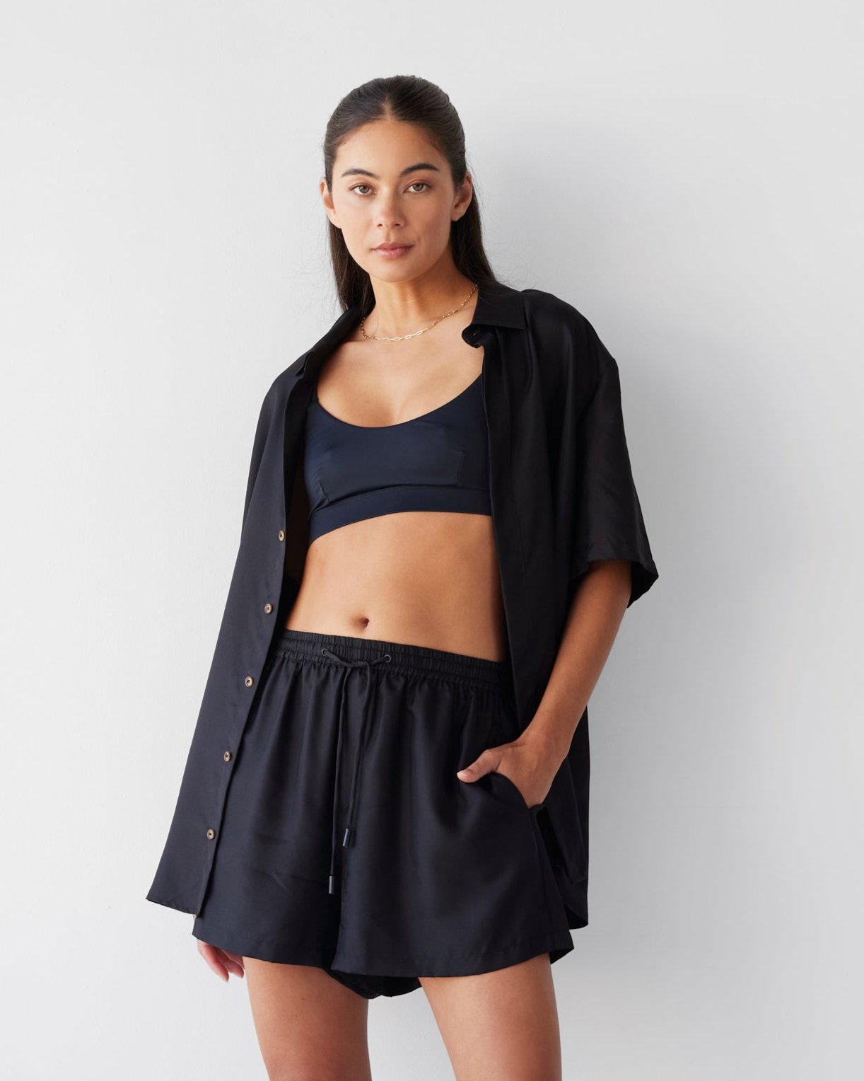 Dear Dylan | Silk Twill Drawstring Short - Noir