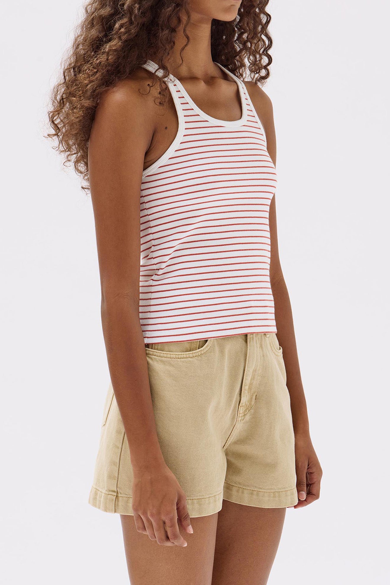 Assembly Label | Drew Stripe Rib Tank - Papaya/White