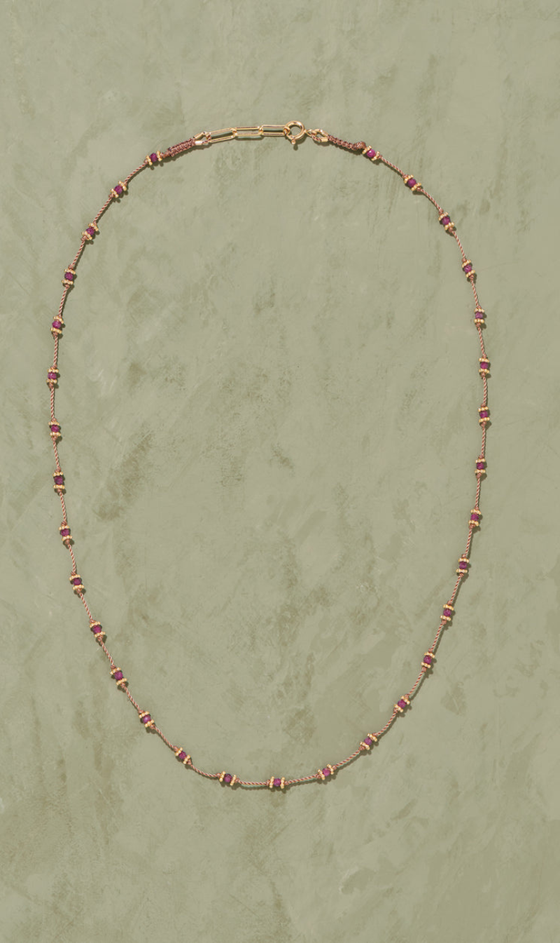 Tityaravy | Long Lotus Ruby Necklace - Micron/Beige/Rubis Rose