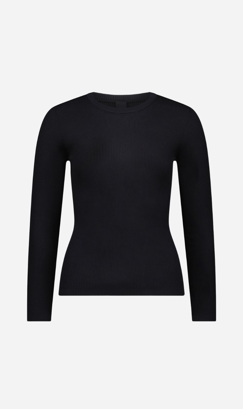 Dear Dylan | Silk Knit Long Sleeve Tee - Noir