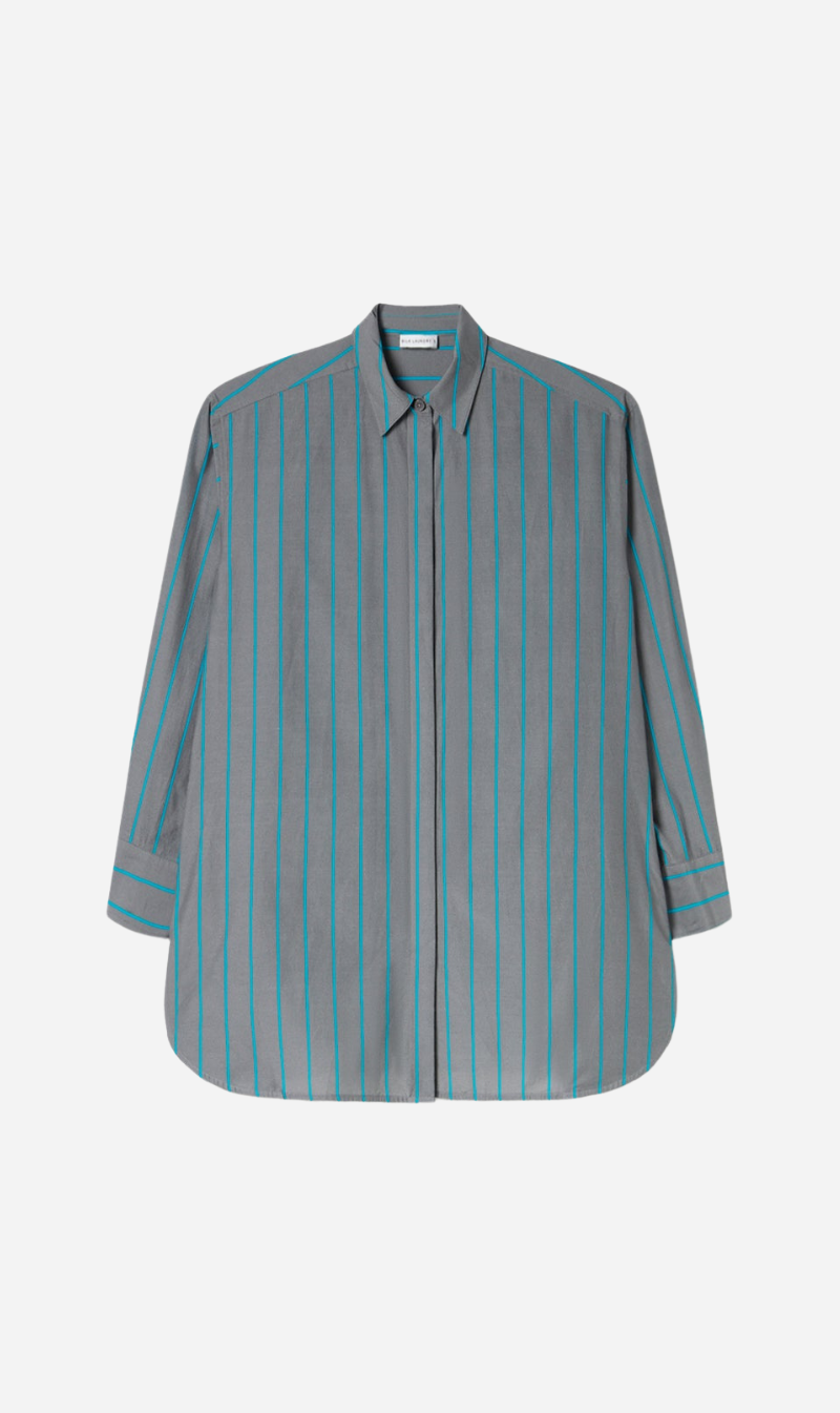 Silk Laundry | Cotton Silk Morning Shirt - Oxygen Stripe