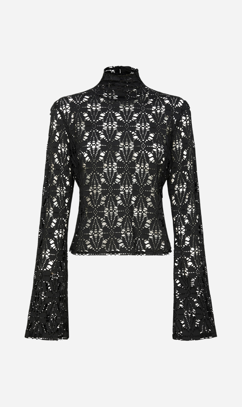 Bassike | Long Sleeve Lace Top - Black