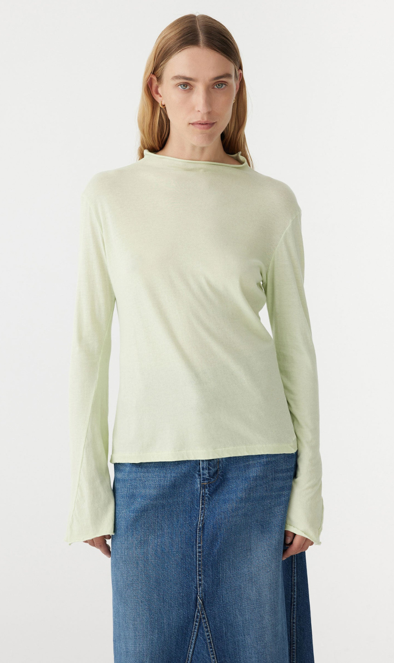 Bassike | Regular Raised Neck Long Sleeve T.Shirt - Light Mint