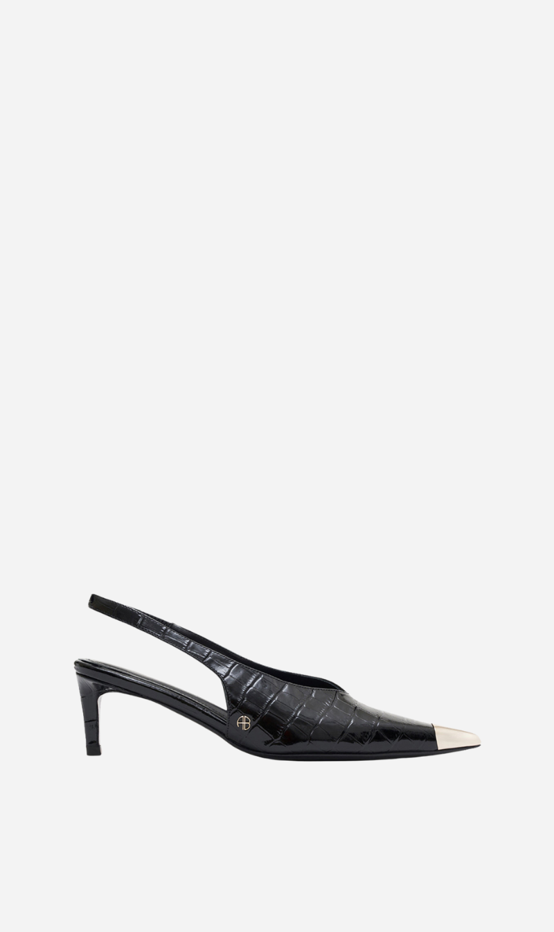 Anine Bing | Nina Heels With Metal Toe Cap - Black Embossed