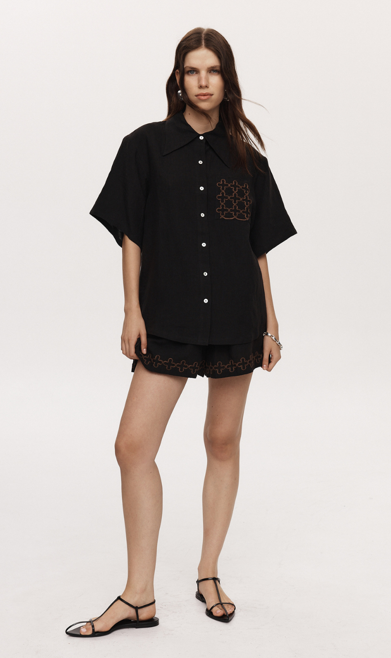 Marle | Alisa Short - Black Embroidery