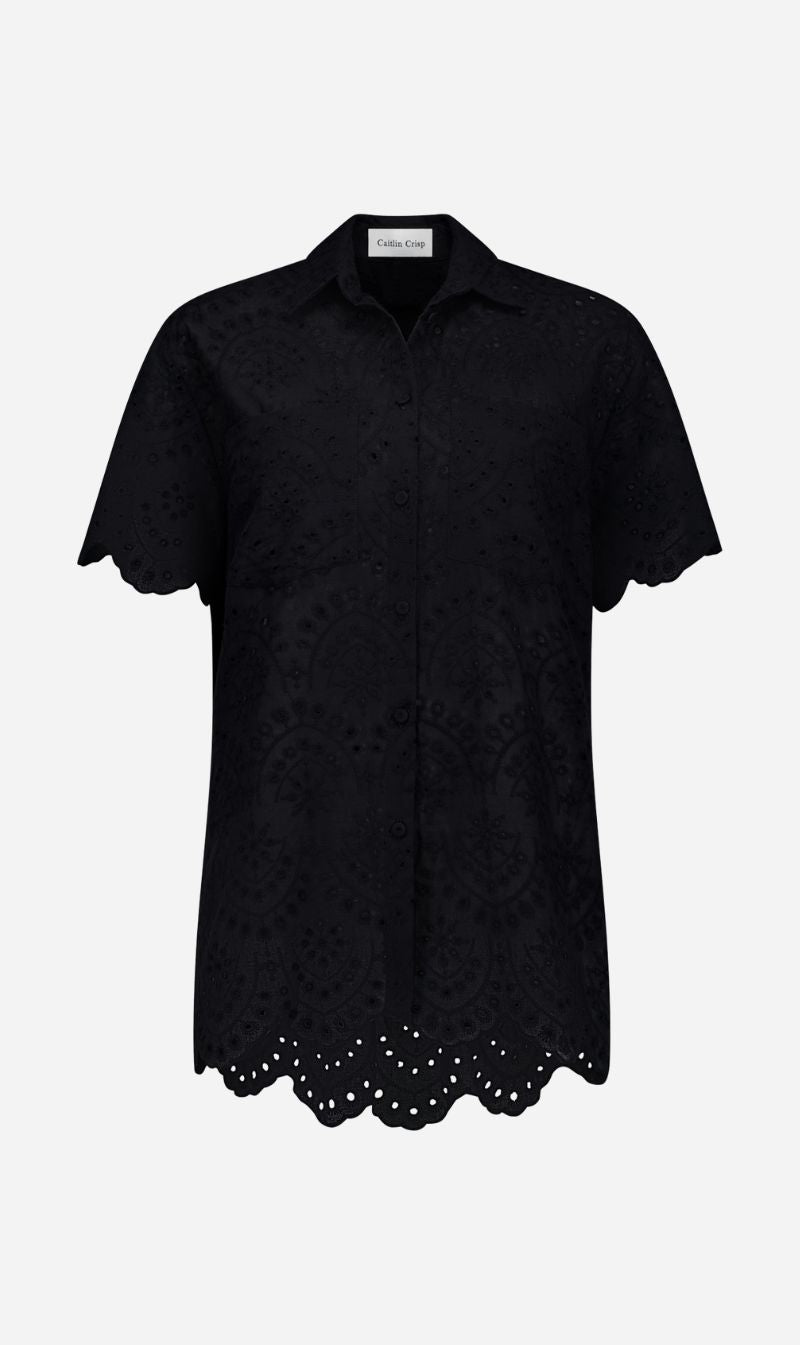 Caitlin Crisp | Short Sleeved Crisp Shirt - Black Broderie