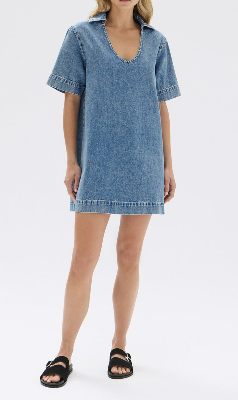 Assembly Label | Genevieve Denim Mini Dress - Dark Stone