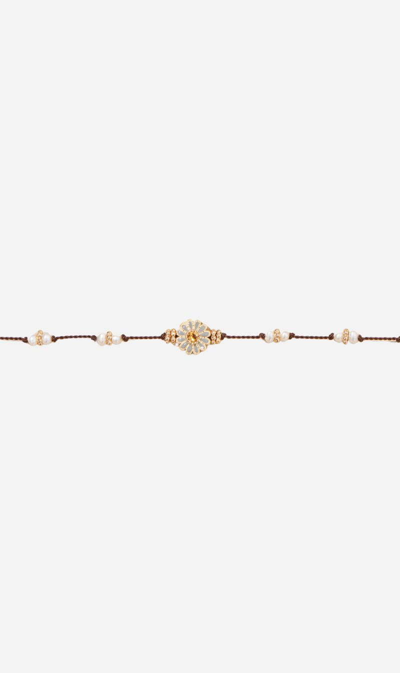 Tityaravy | Mala Sai Pearl Bracelet - Brown / Pearl / Blue Enamel / Chestnut