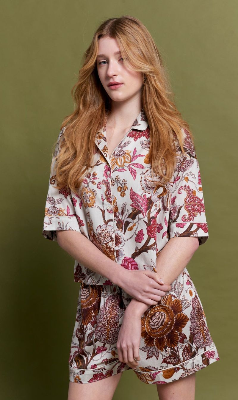 Papinelle x Karen Walker | Edwardian Floral Boxer PJ Set - Macadamia