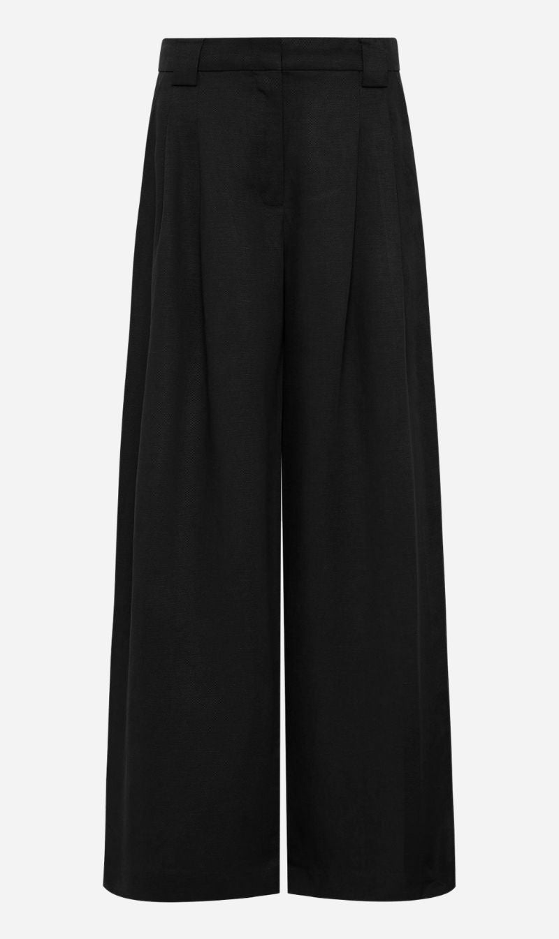 St Agni | Wide Leg Pleat Pants - Black