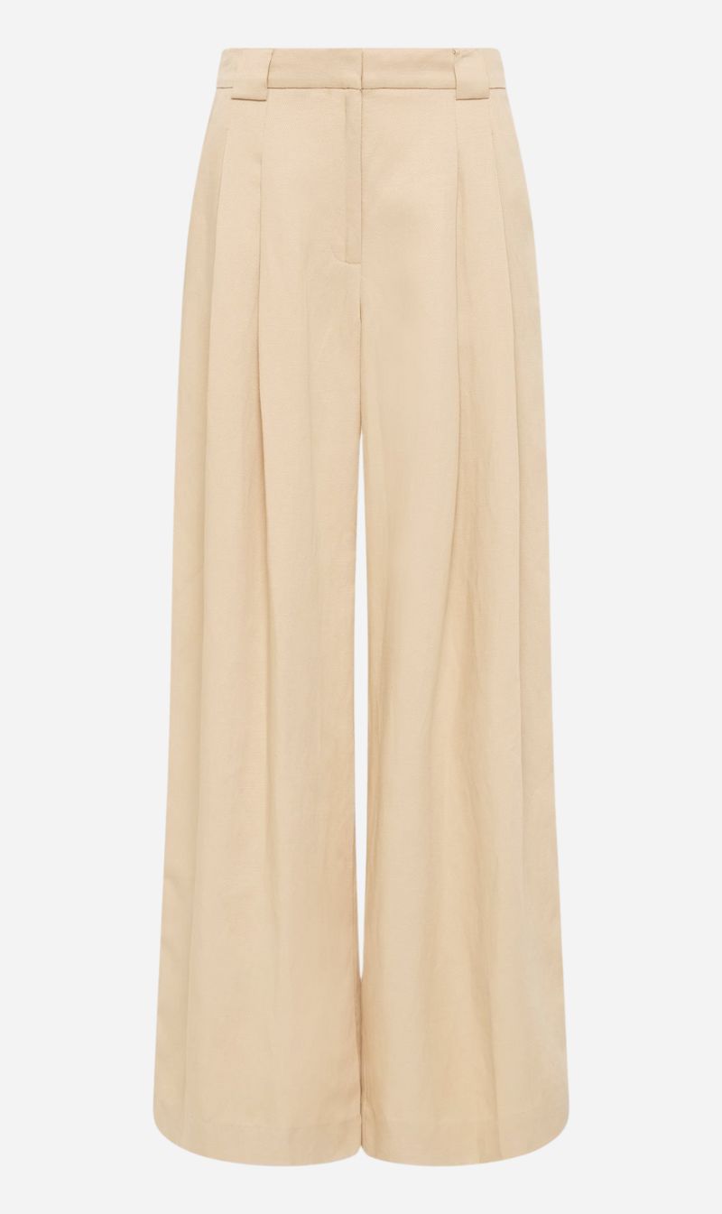 St Agni | Wide Leg Pleat Pants - Dune