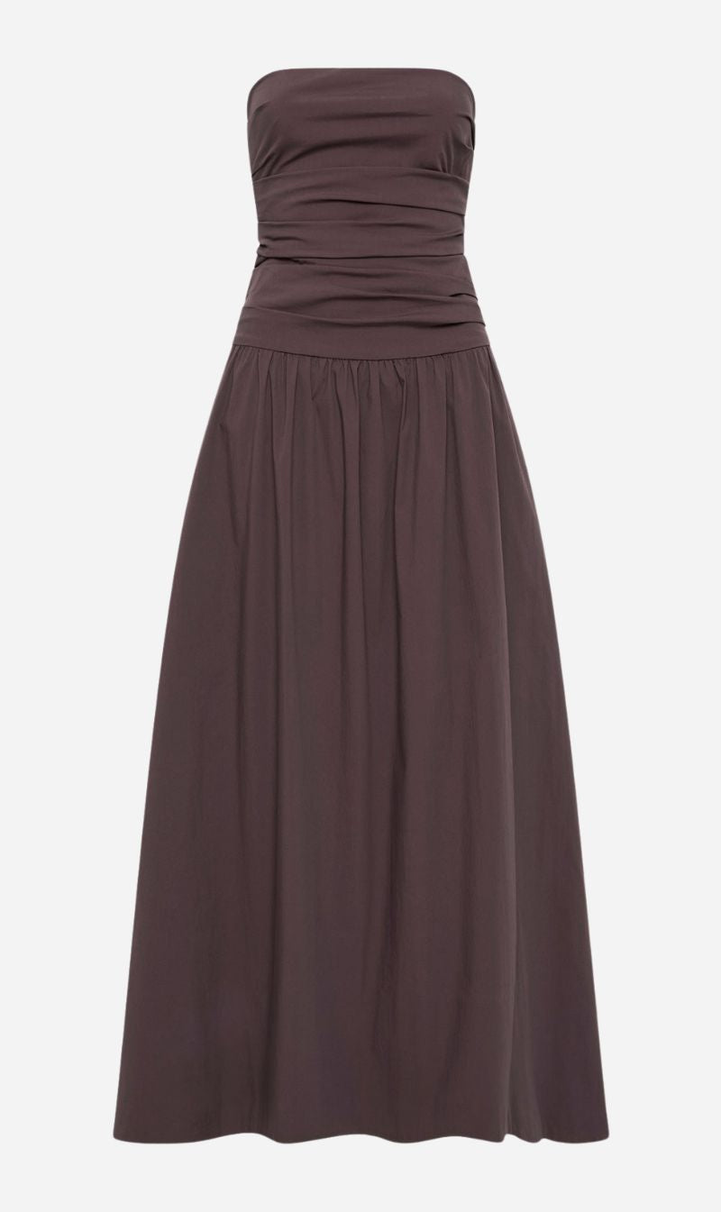 St Agni | Gathered Strapless Tie Back Dress - Chocolate Plum