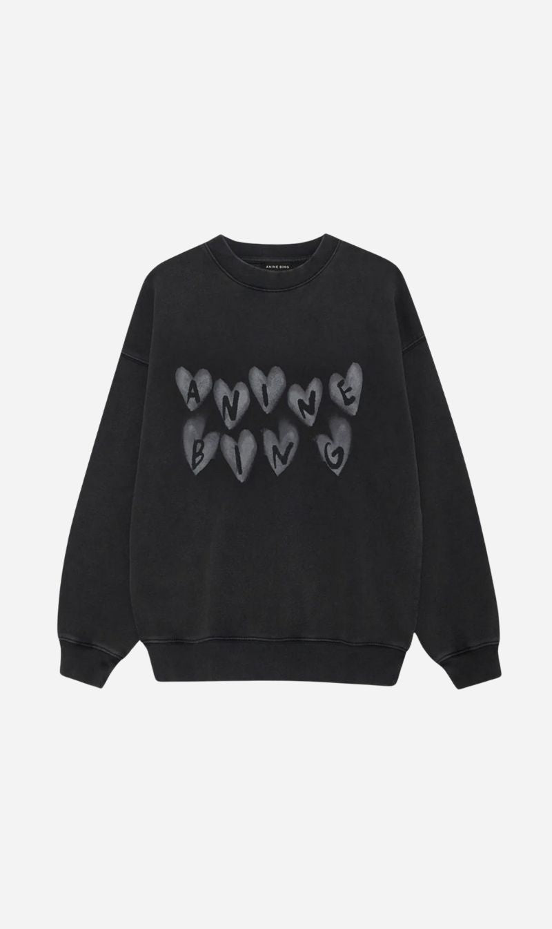 Anine Bing | Spencer Sweatshirt Hearts - Washed Black