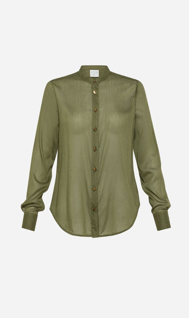 Forte Forte | Voile Collar Shirt Sculpture Buttons - Olive