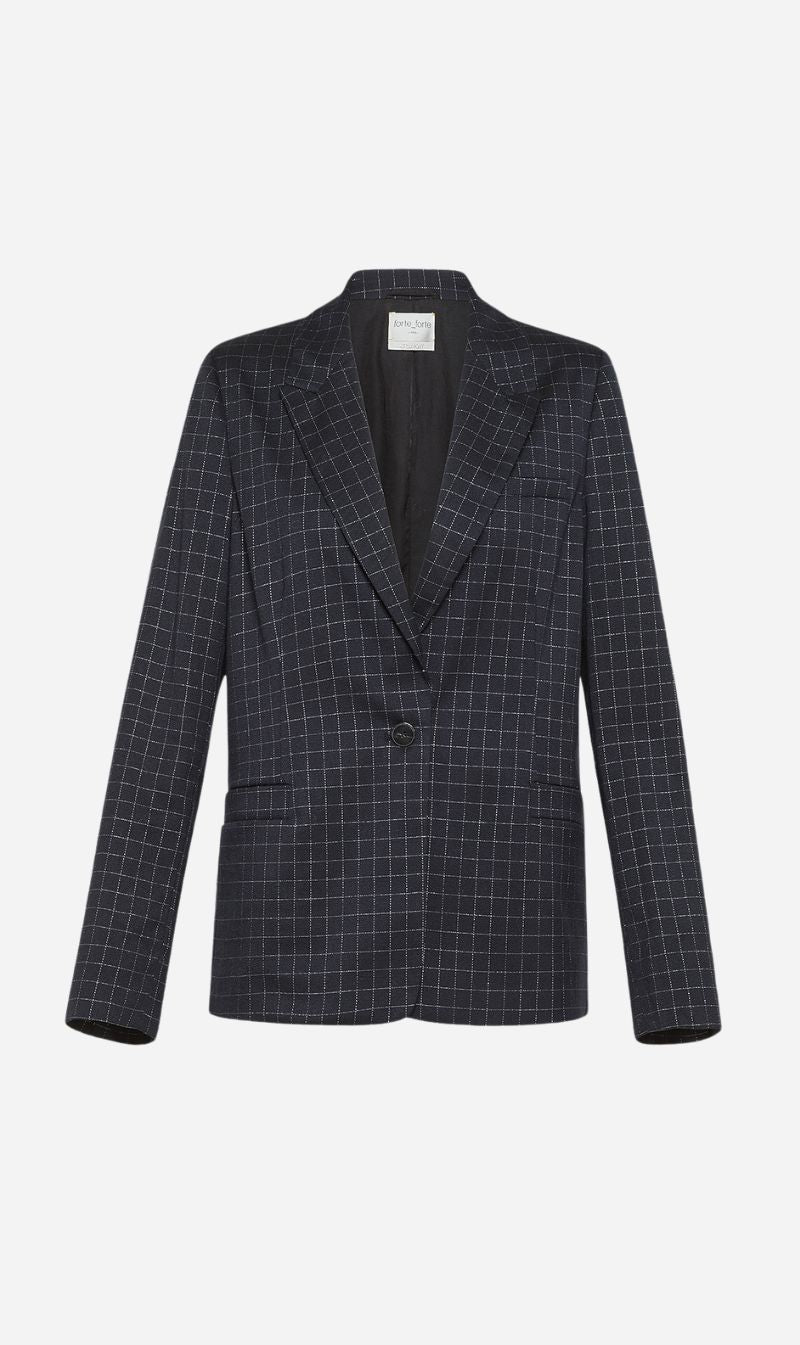 Forte Forte | Batavia Silver Check Boxy Jacket - Nero