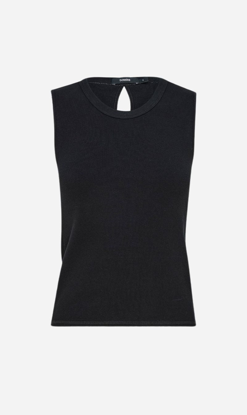 Bassike | Back Cut Out Mini Rib Tank - Black