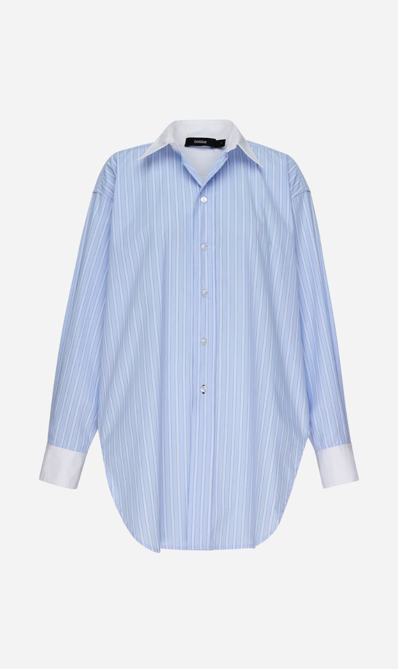 Bassike | Stripe Scoop Hem Shirt - Light Blue/White