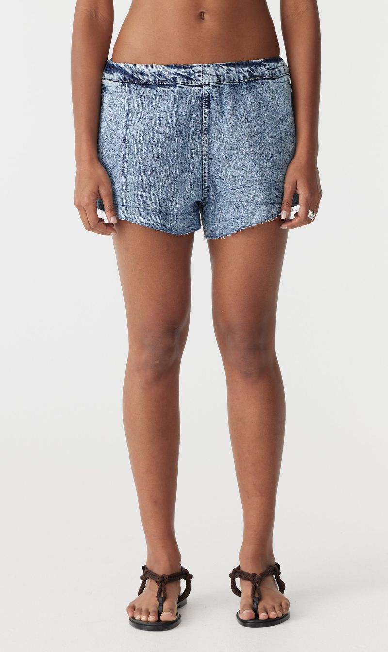 Bassike | Denim Pull On Mini Short - Classic Stone Wash