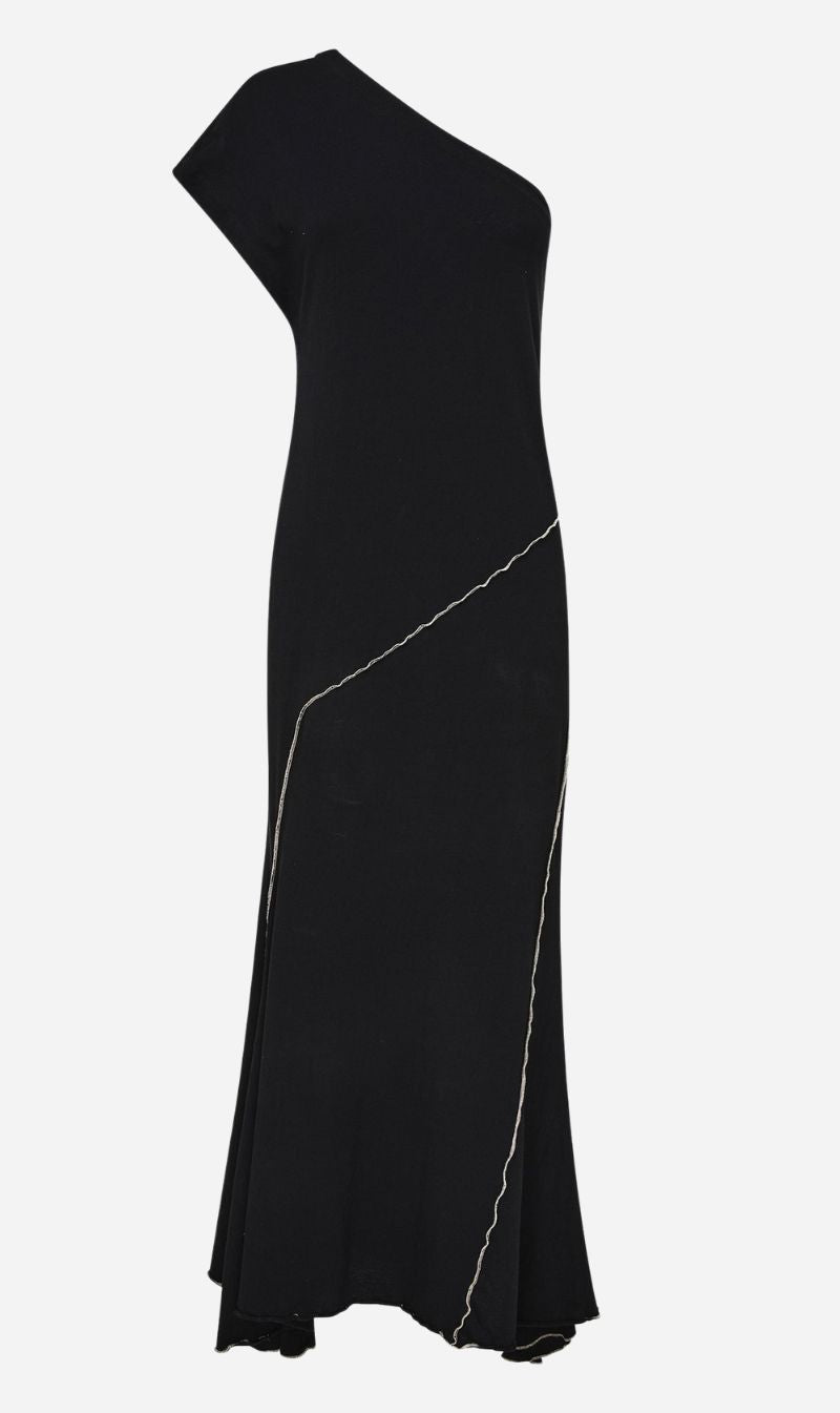 Bassike | Asymmetric One Shoulder Dress - Black/Dune