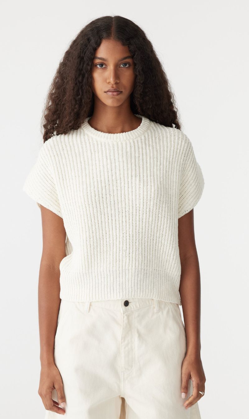 Bassike | Floating Neck Cap Sleeve Knit - Natural