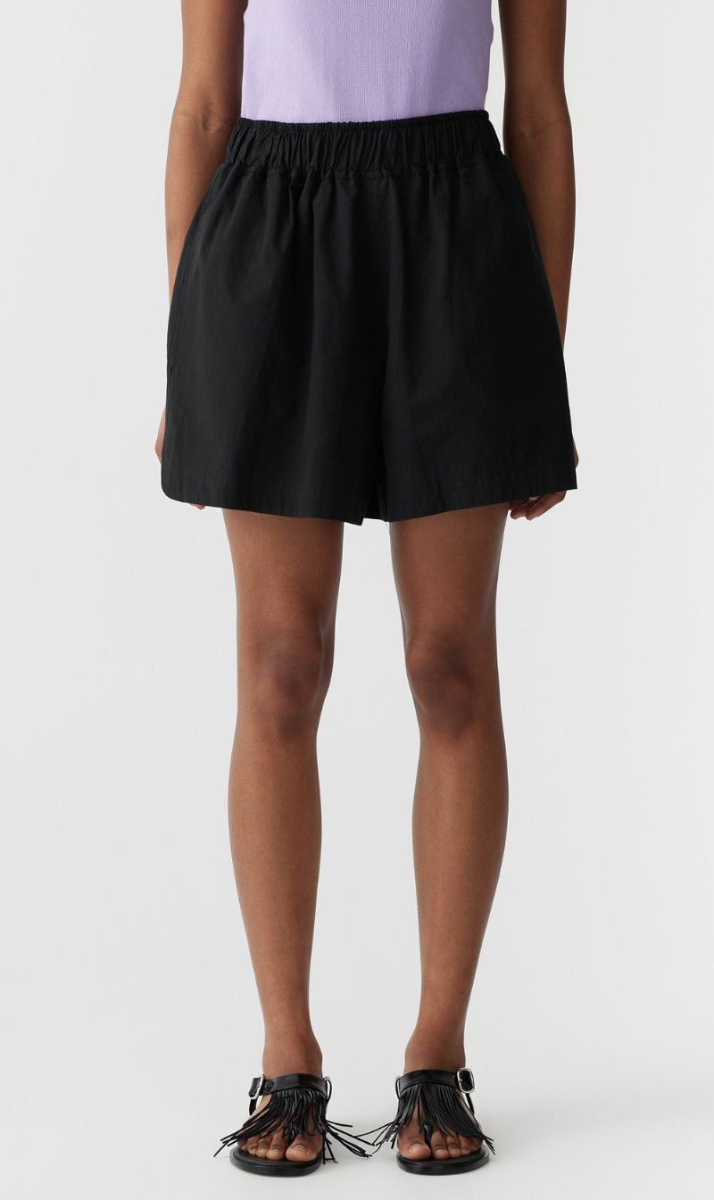 Bassike | Crushed Cotton Tennis Short - Black