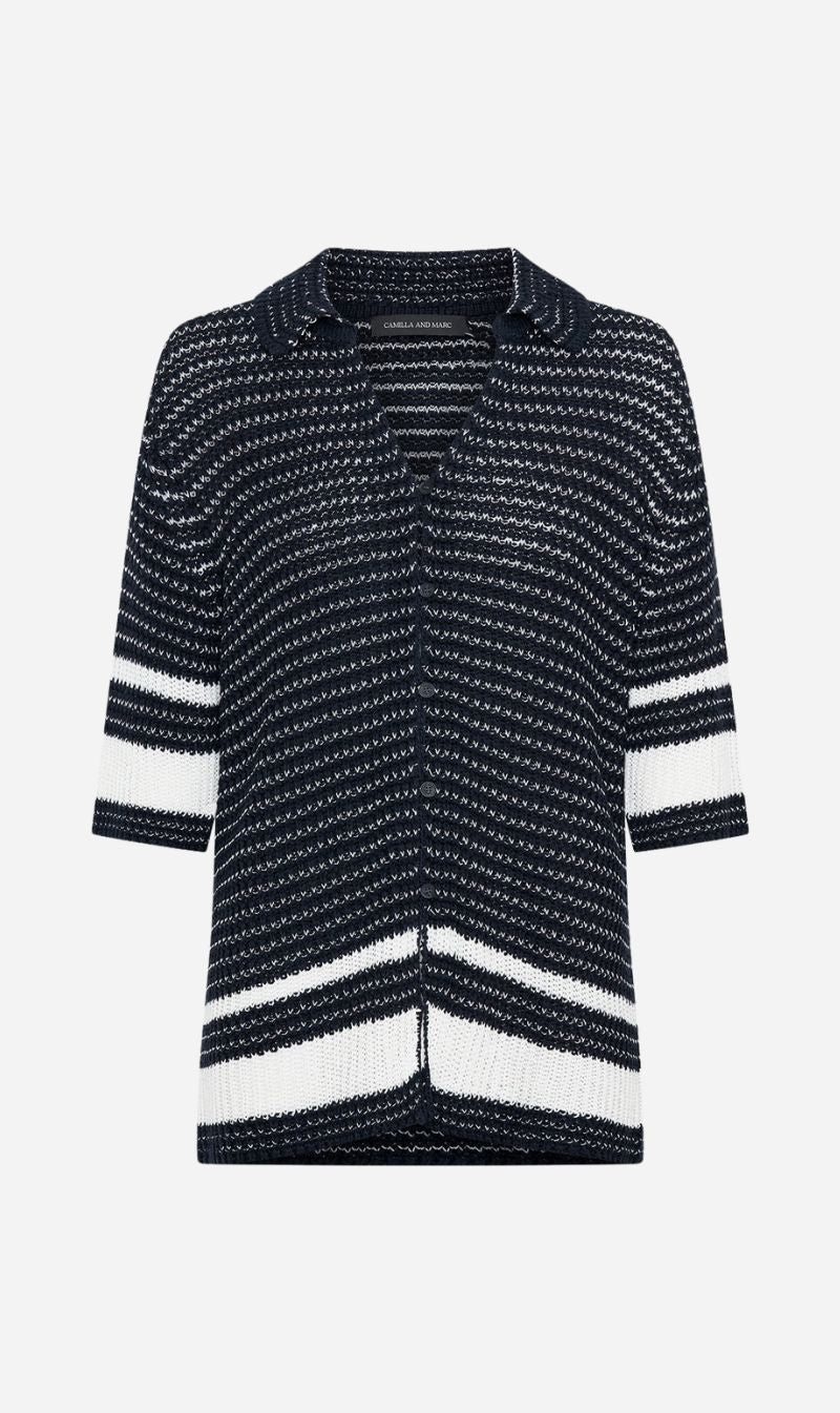 Camilla and Marc | Reef Knit Boyfriend Shirt - Navy/Soft White