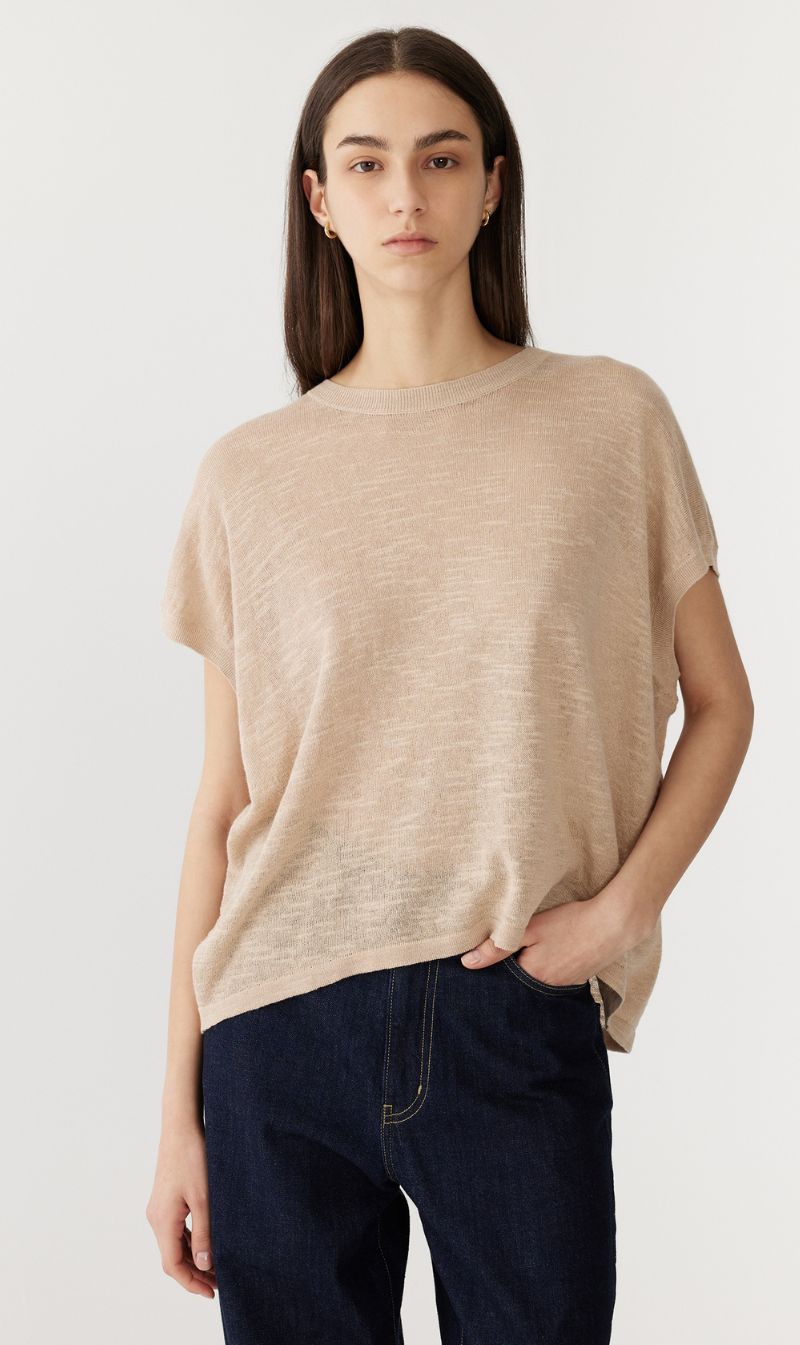 Bassike | Cotton Linen Slouch Tank Knit - Oatmeal