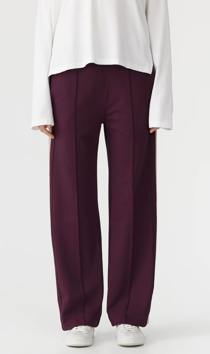 Bassike | Twill Stripe Detail Pant - Burgundy/Tan