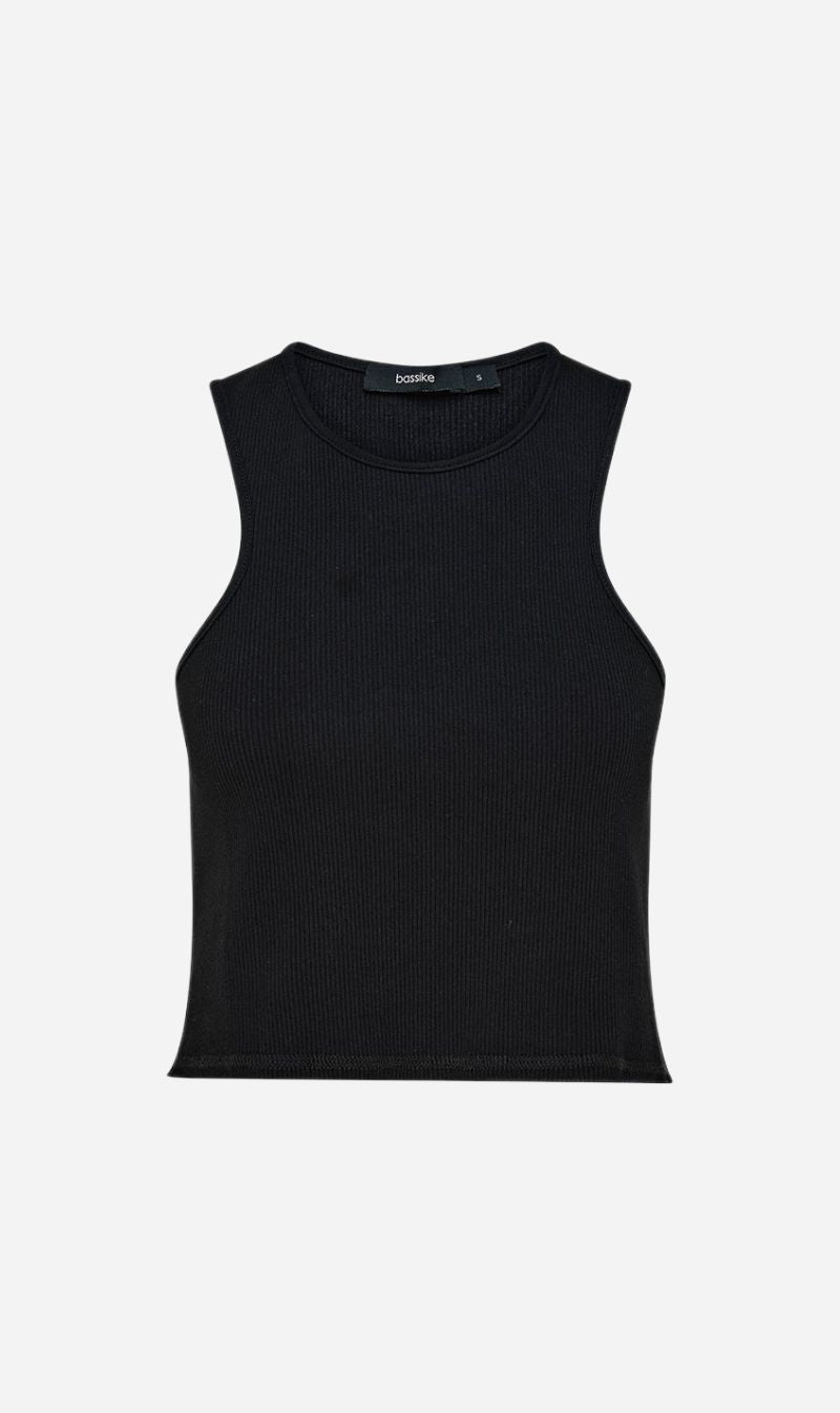 Bassike | Cropped Rib Athletic Tank - Black