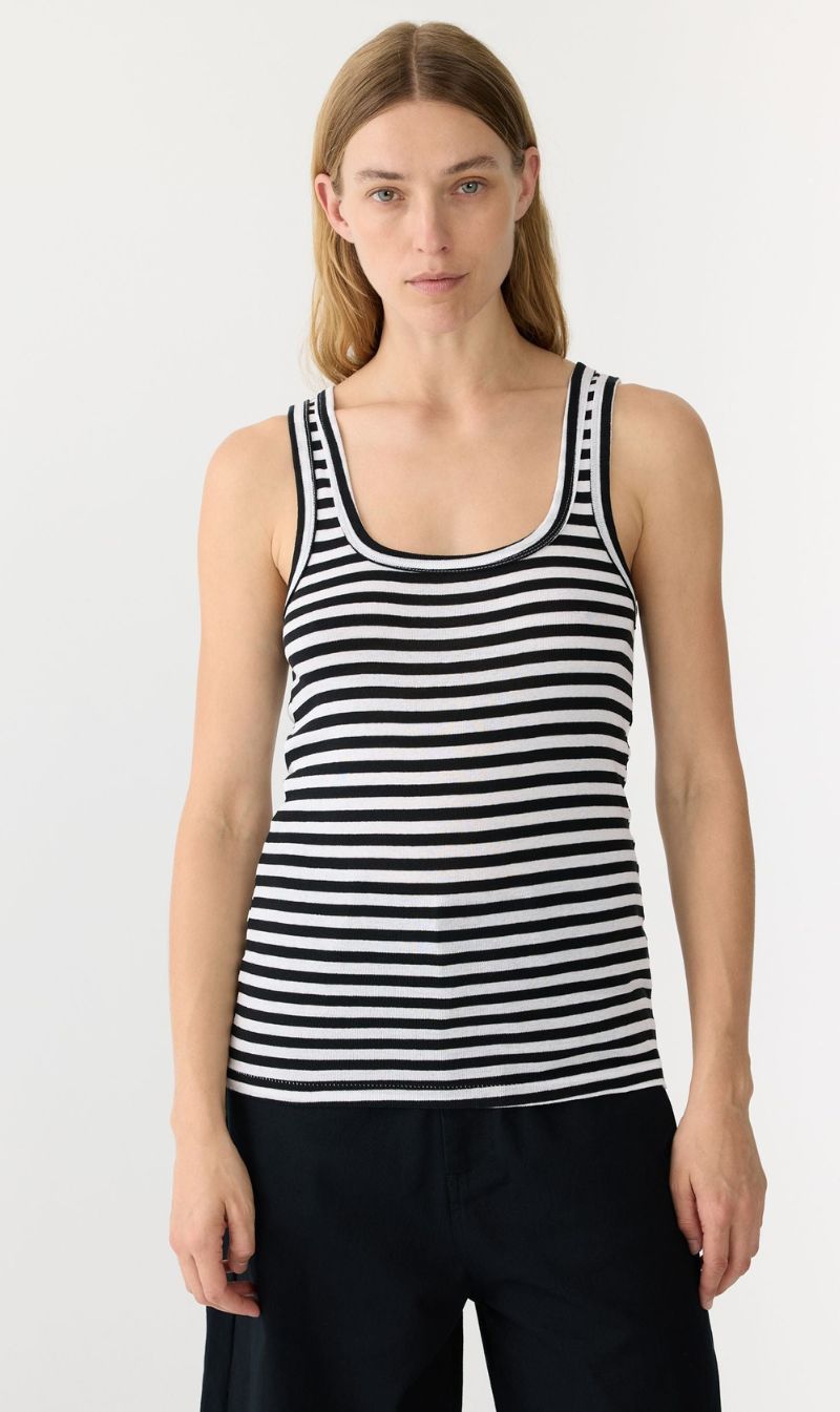 Bassike | Stripe Slim Rib Tank II - Black/White