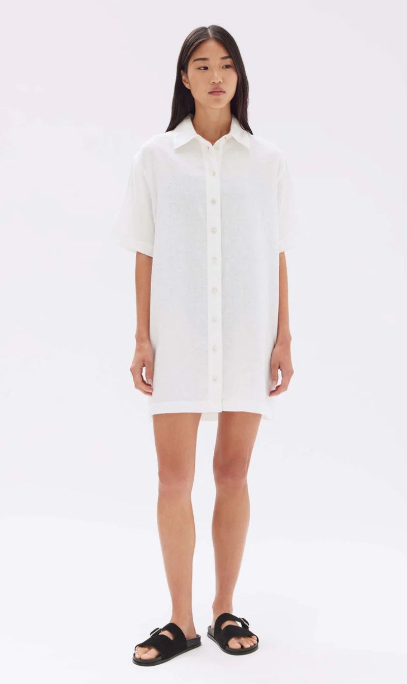 Assembly Label | Louise Linen Mini Shirt Dress - White