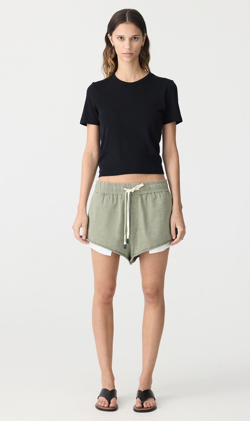 Bassike | Pocket Detail Raw Edge Short - Sage Marl