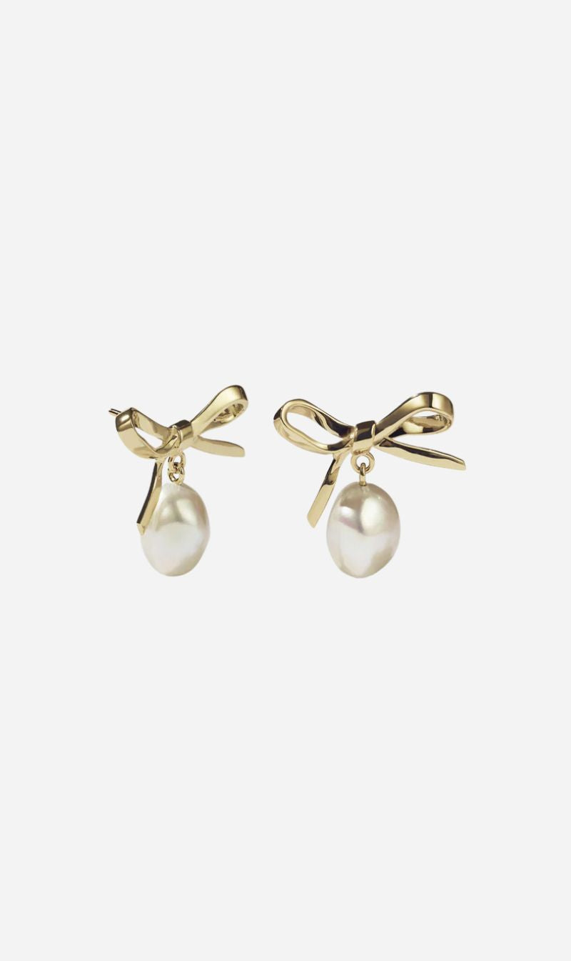 Meadowlark | Bow Pearl Studs - Gold