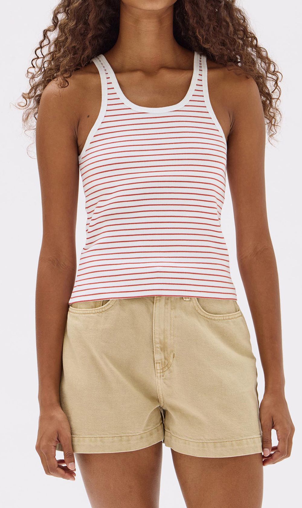 Assembly Label | Drew Stripe Rib Tank - Papaya/White