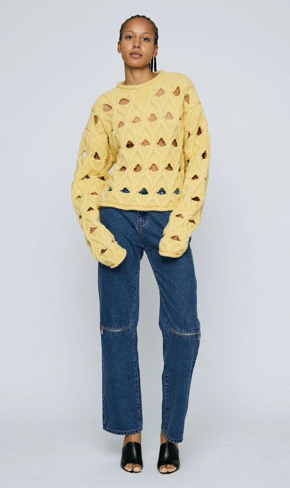 Wynn Hamlyn | Cable Knit Holey Sweater - Lemon