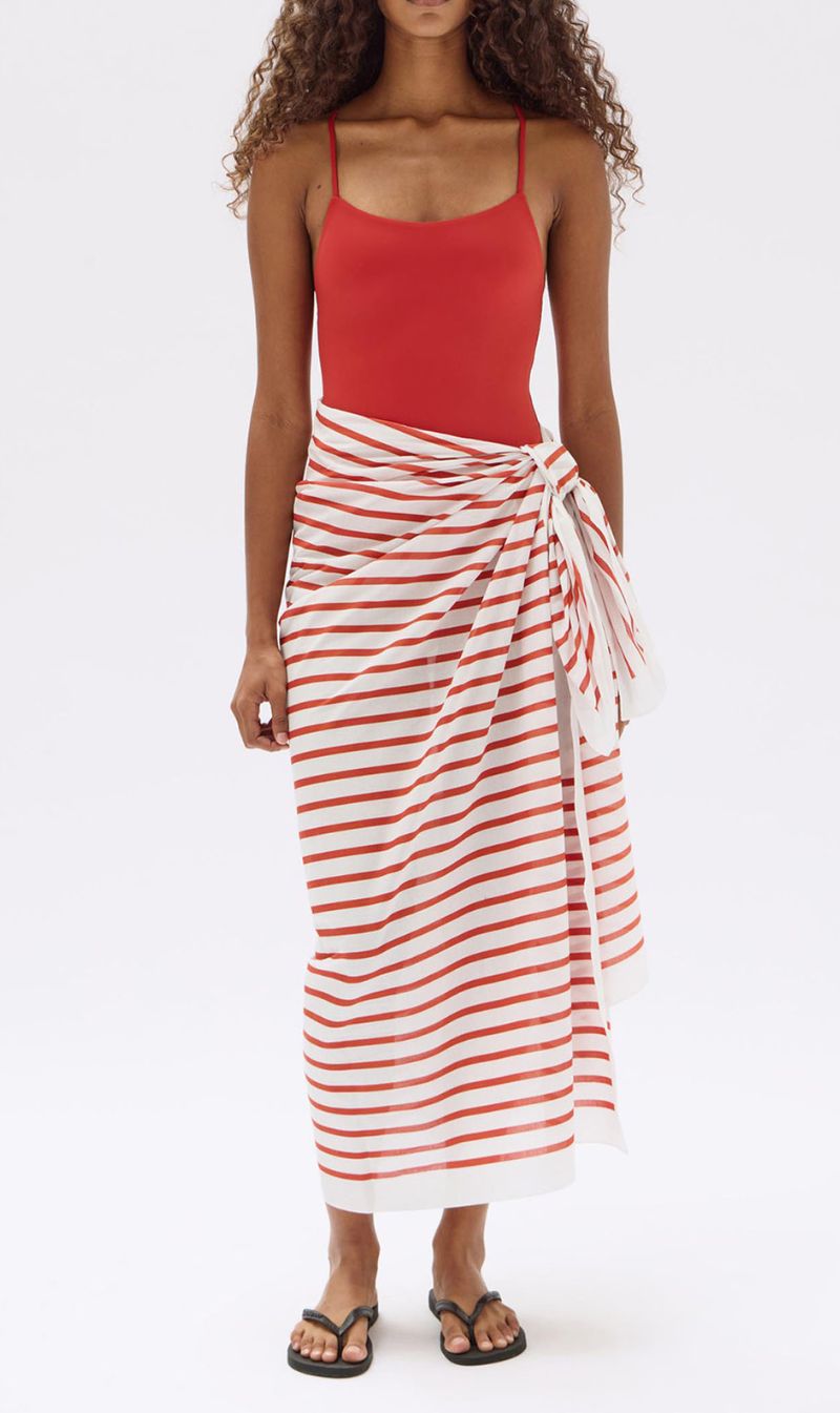 Assembly Label | Stripe Cotton Sarong - Papaya / Cream