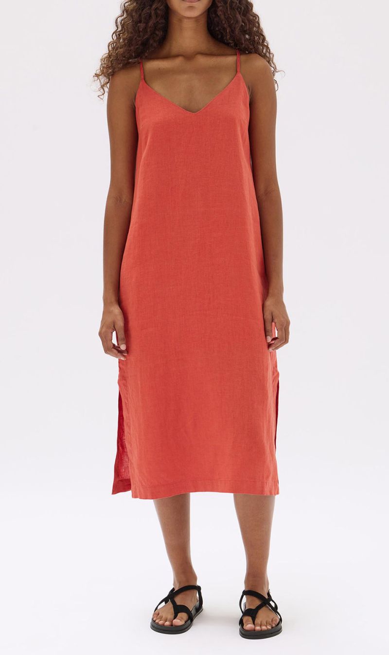 Assembly Label | Vallory Linen Slip Dress - Papaya