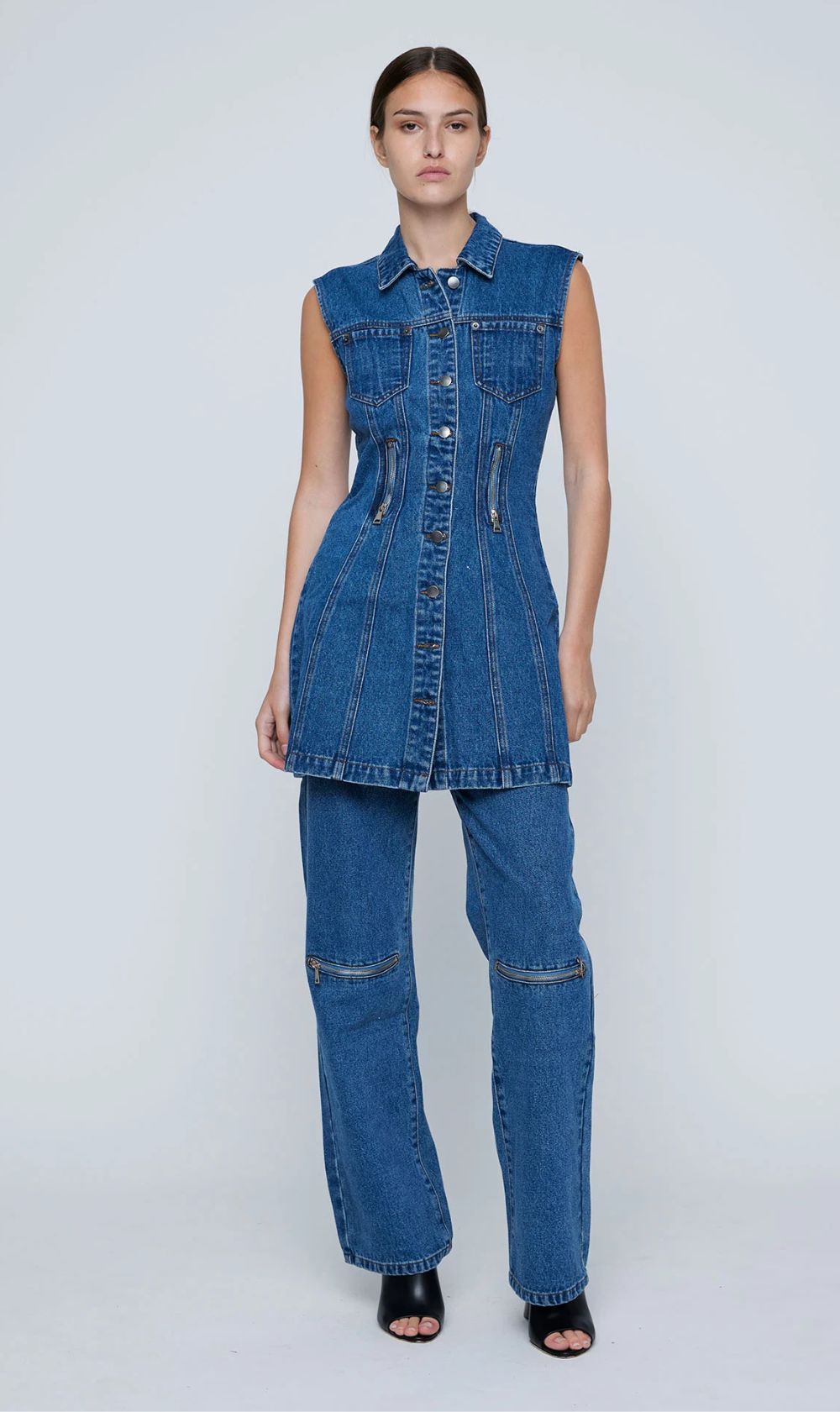 Wynn Hamlyn | Zipper Denim Mini Dress - Indigo