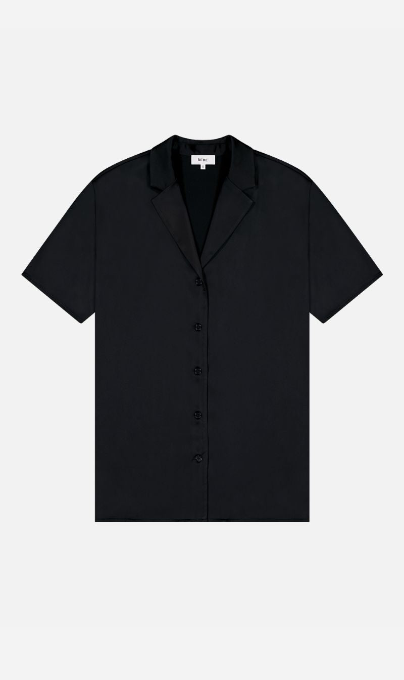 Rebe | Short Sleeve Silky Shirt - Black