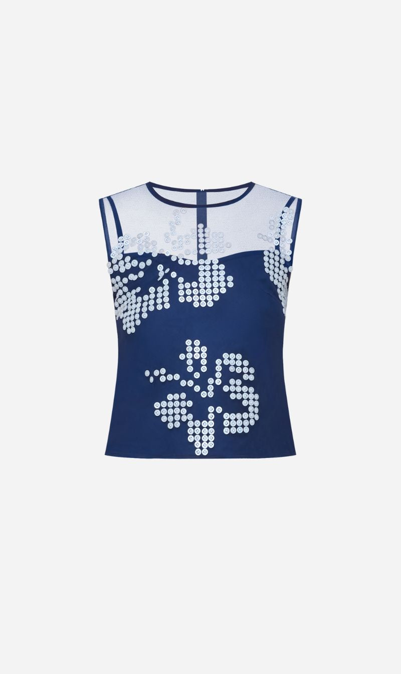 Wynn Hamlyn | Hibiscus Button Top - Navy