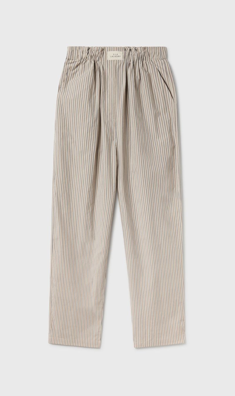 Silk Laundry | Cotton Silk Paper Bag Pants - Slate Stripe