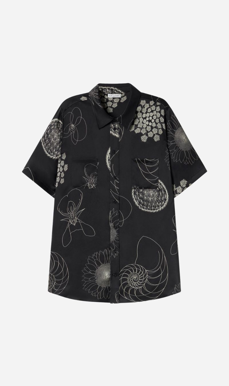 Silk Laundry | Short Sleeve Boyfriend Shirt - Fibonacci Black